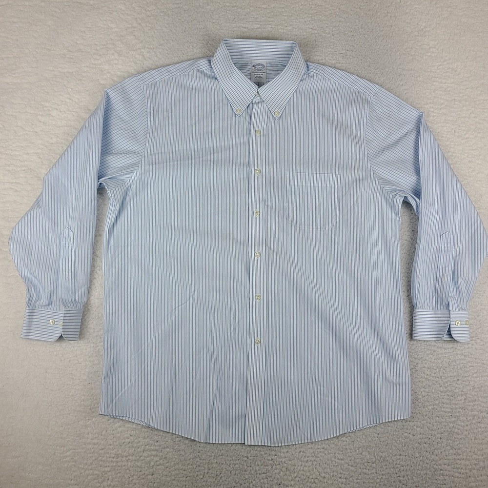 Brooks Brothers Shirt Mens 16.5 32/33 Blue Striped Non Iron Regular Button Up